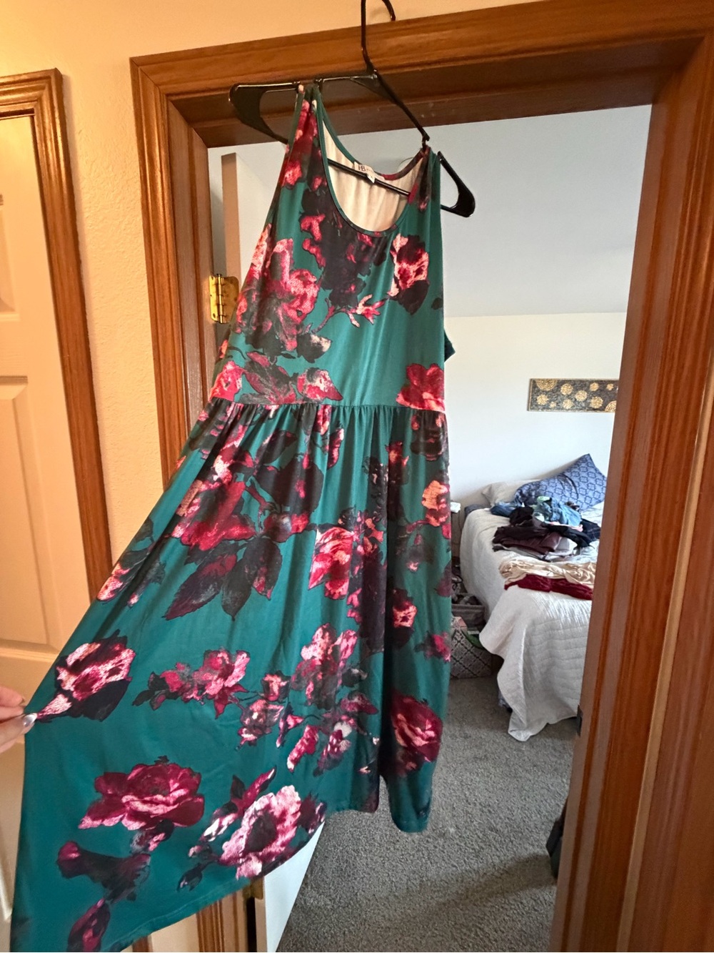 Sleeveless Teal Floral Midi Dress - Unknown Brand